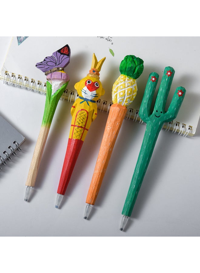 YUSEN Giraffe Elephant Cute Cartoon Animal Pen Hand Carved Creative Wood Pen Wood Carving Pen Diy Gel Pen - Image 3