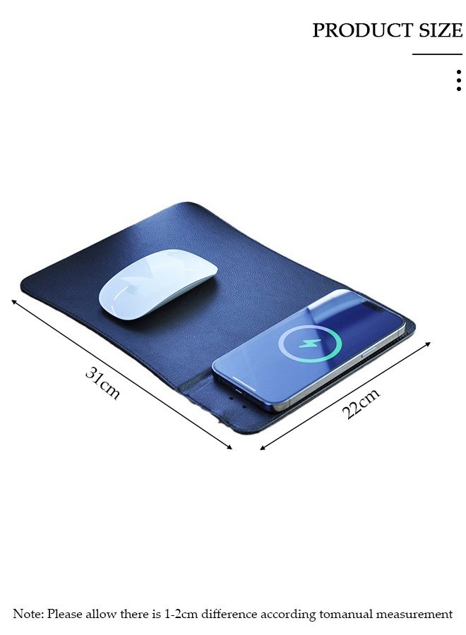 DUNISO Mini Wireless Charging Mouse Pad Premium Leather Mouse Pad Charging Wireless Mousepad Folds Up for Ofiice Travel - Image 2