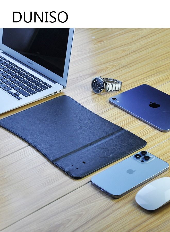 DUNISO Mini Wireless Charging Mouse Pad Premium Leather Mouse Pad Charging Wireless Mousepad Folds Up for Ofiice Travel - Image 2