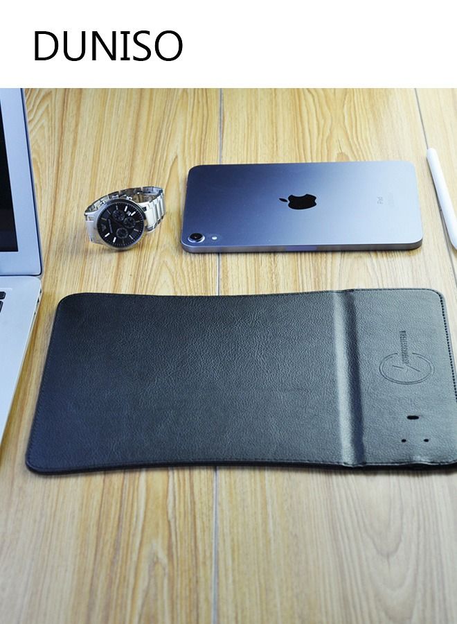 DUNISO Mini Wireless Charging Mouse Pad Premium Leather Mouse Pad Charging Wireless Mousepad Folds Up for Ofiice Travel - Image 3