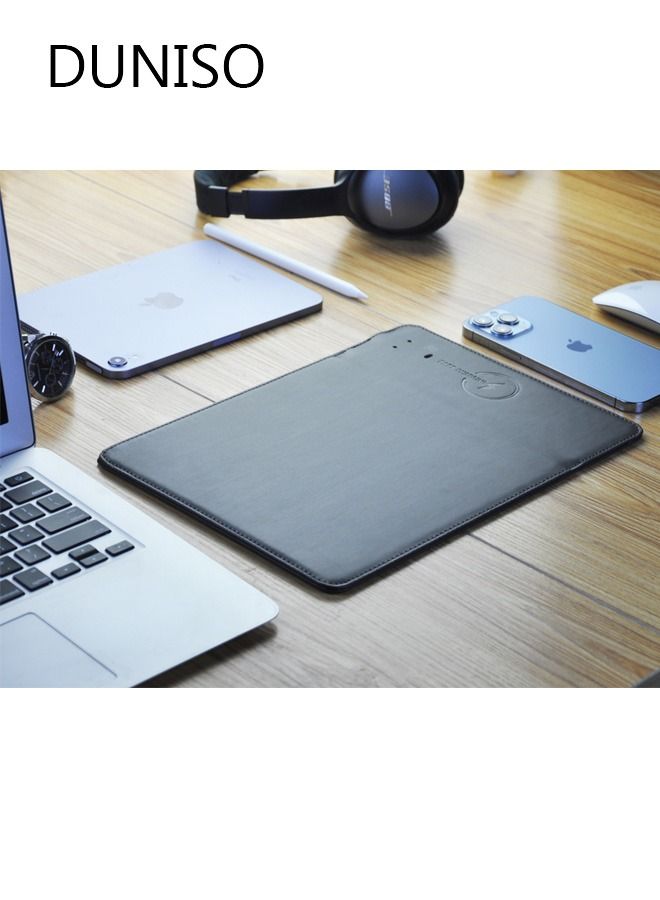 DUNISO Mini Wireless Charging Mouse Pad Premium Leather Mouse Pad Charging Wireless Mousepad Folds Up for Ofiice Travel - Image 4