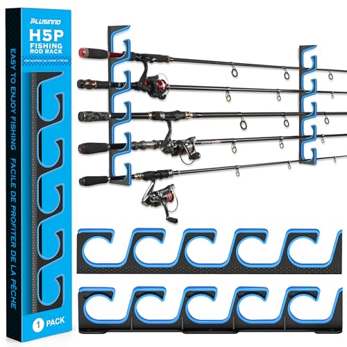 PLUSINNO H5P Fishing RodPole Holders for Garage Wall or Ceiling Mounted Fishing Rod Holder with Soft Protective Pad Fishing Rod Storage Organizer Holds up to 51020 Rod or Combos or Nets - Image 1
