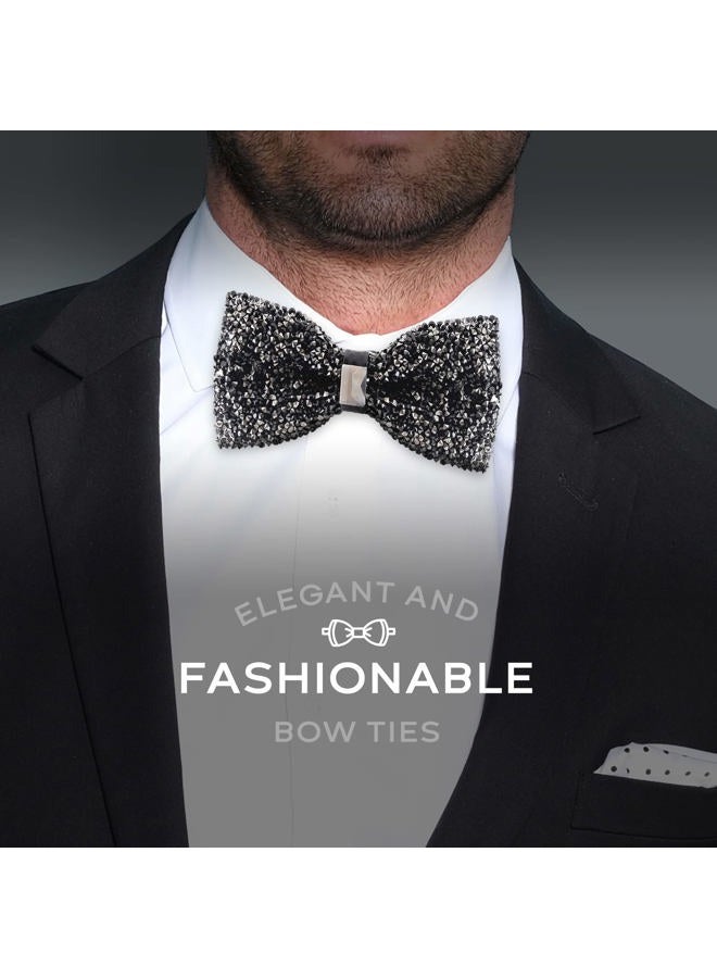 Man of Men Rhinestone Bow Ties for Men - Pre Tied Sequin Bowties Men with Adjustable Length, Jewel Bow Tie, Jewels - Black, One size - Image 3
