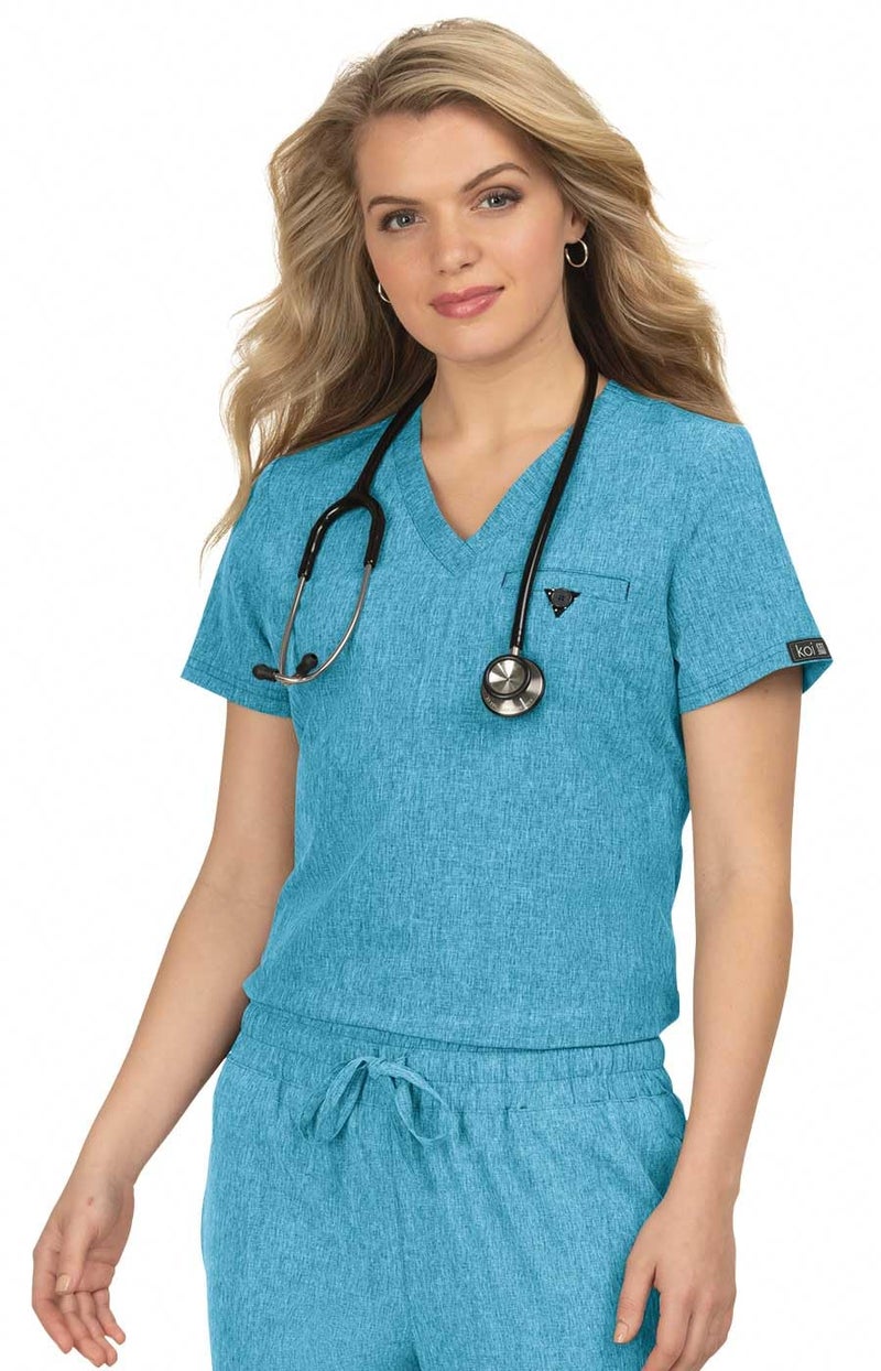 KOI Basics Kade Women's 1-Pocket Tuck-in Scrub Top Heather Electric Blue 3X-Large - Image 5