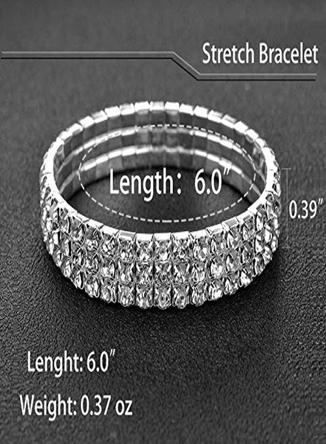 Zealmer Women White Gold Plated 3 Rows Rhinestone Choker Necklace & Bracelets Set - Image 5