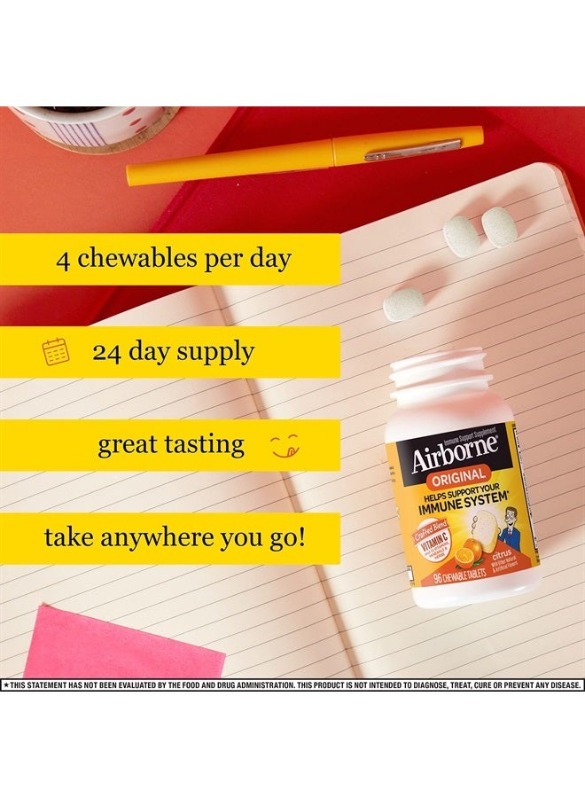 Airborne 1000mg Chewable Tablets with Zinc, Immune Support Supplement with Powerful Antioxidants Vitamins A C & E - 96 Tablets, Citrus Flavor - Image 4