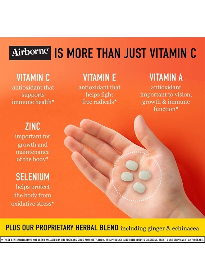 Airborne 1000mg Chewable Tablets with Zinc, Immune Support Supplement with Powerful Antioxidants Vitamins A C & E - 96 Tablets, Citrus Flavor - Image 2