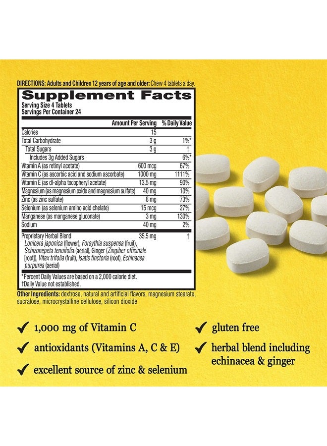 Airborne 1000mg Chewable Tablets with Zinc, Immune Support Supplement with Powerful Antioxidants Vitamins A C & E - 96 Tablets, Citrus Flavor - Image 3