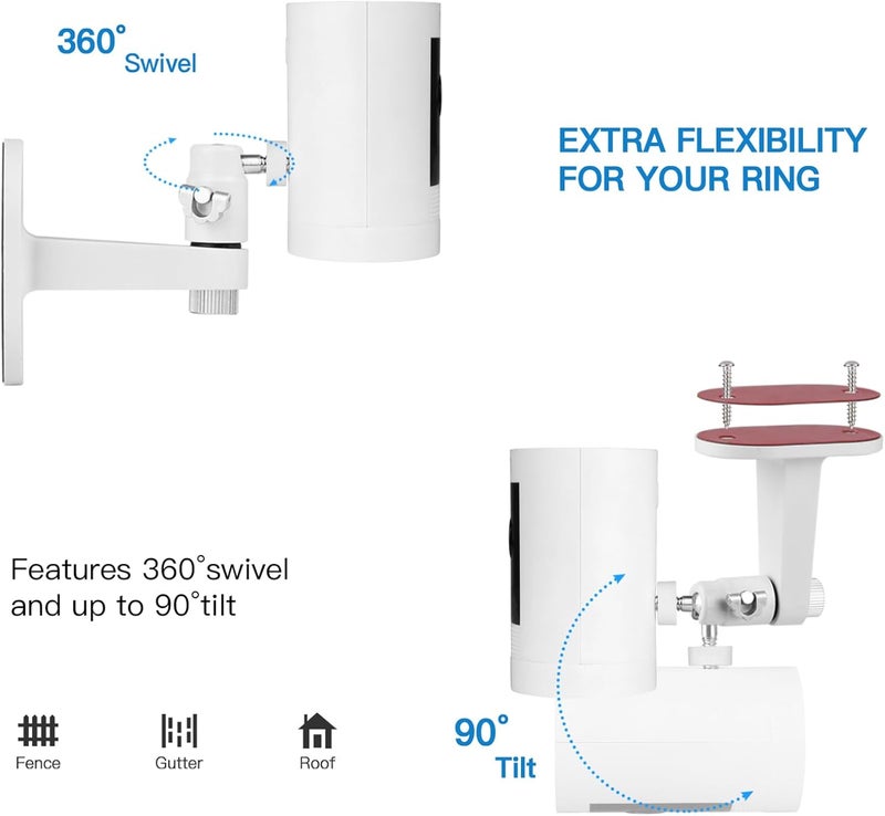 ALERTCAM 2Pack Adjustable Security Wall Mount Bracket for Stick Up Cam & Outdoor Cam Plus, Perfect View Angle for Your Surveillance Camera System - White - Image 4