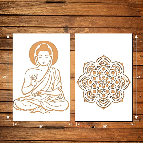 ARandNJ Combo Stencil for Wall Painting (Size:- 16X24 Inch) Theme:- Lord Buddha & Mandala Rangoli DIY Reusable Painting Design Suitable for Bedroom,Living Room Entrance (Pack of 2) - Image 2