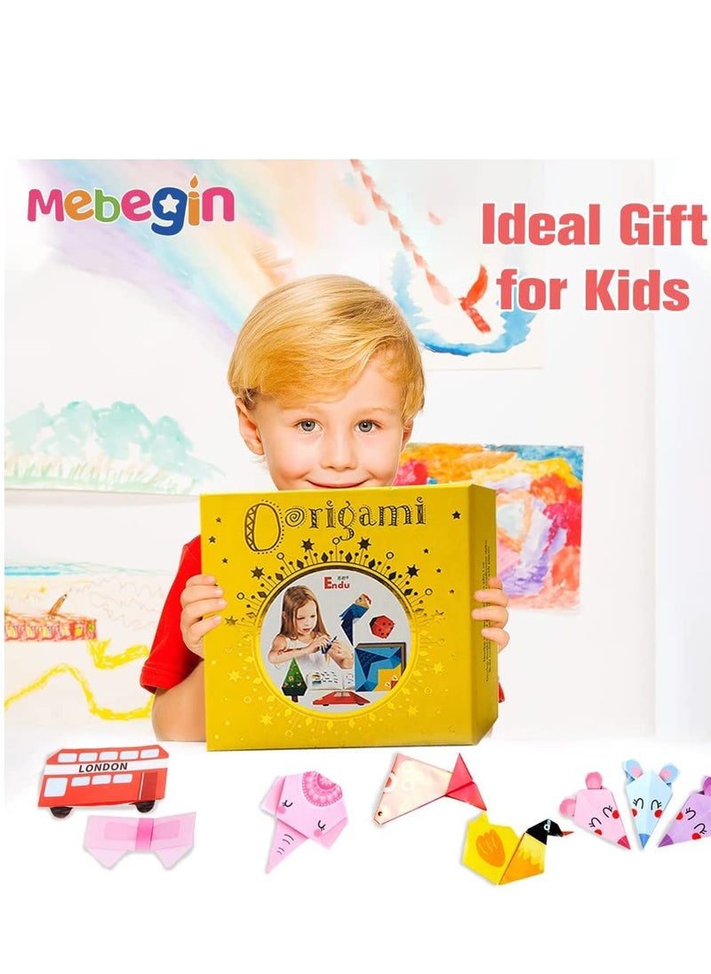 MEBEGIN - Kids Origami Kit with 200 Sheets of Colorful Paper and Guiding Book, Fun Creative Origami Set with Rich Vivid Patterns, DIY Art and Craft Projects Activity, Perfect for School origami Lessons, Ideal for Both Kids and Adults Who Enjoy DIY Projects - Image 1