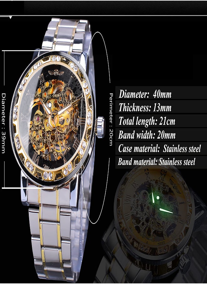 Excefore - Automatic Mechanical Watches for Men Luxury Mechanical Stainless Steel Waterproof Black Automatic Self-Winding Roman Numerals Diamond Dial Wrist Watch Classic Business Fashion Watch - Image 1