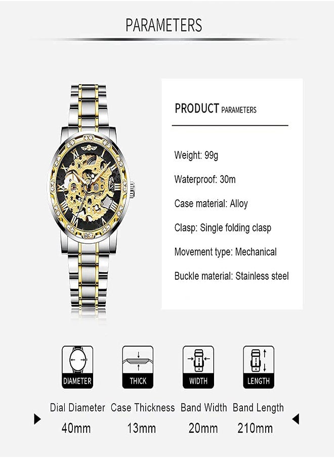 Excefore - Automatic Mechanical Watches for Men Luxury Mechanical Stainless Steel Waterproof Black Automatic Self-Winding Roman Numerals Diamond Dial Wrist Watch Classic Business Fashion Watch - Image 1