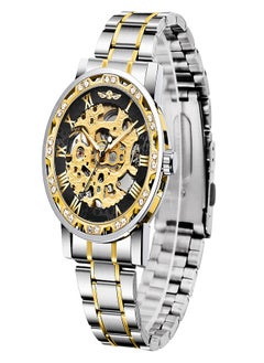 Automatic Mechanical Watches for Men Luxury Mechanical Stainless Steel Waterproof Black Automatic Self-Winding Roman Numerals Diamond Dial Wrist Watch Classic Business Fashion Watch