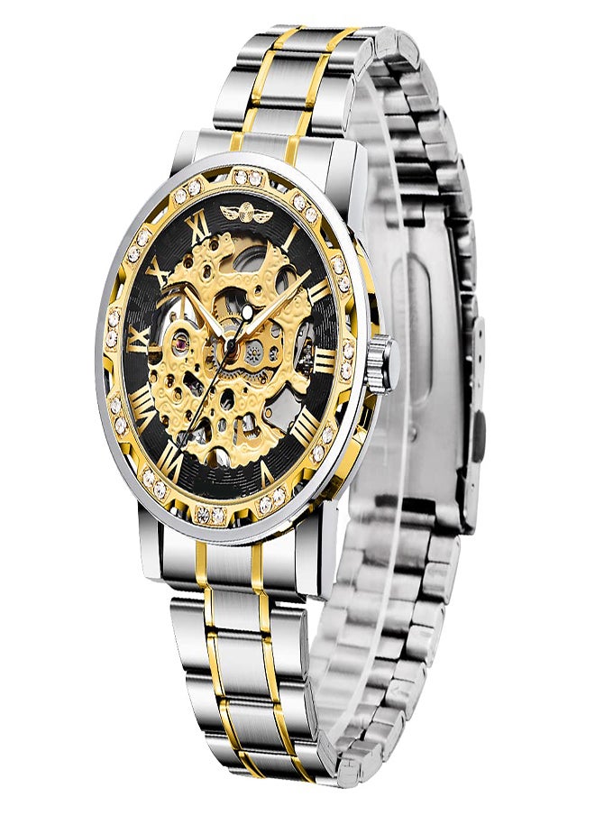 Excefore - Automatic Mechanical Watches for Men Luxury Mechanical Stainless Steel Waterproof Black Automatic Self-Winding Roman Numerals Diamond Dial Wrist Watch Classic Business Fashion Watch - Image 1