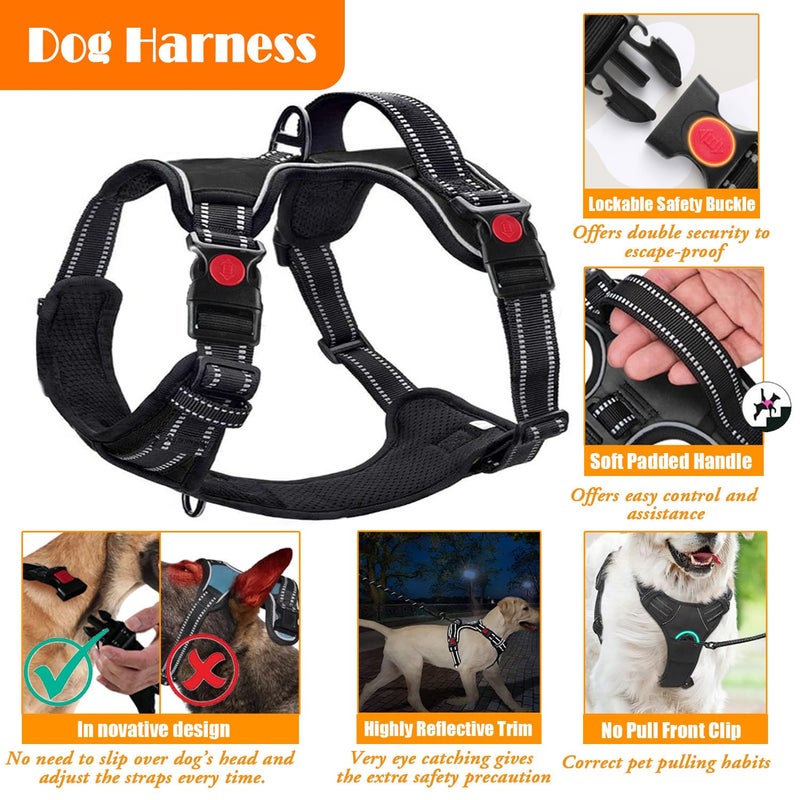 LOBEVE No Pull Dog Harness, Collar & Leash Set | Includes Dog Seat Belt, Collapsible Bowls & Poop Bag Dispenser. Ideal for Training, Walking, Hiking. Fits Small to Large Dogs(Black-L) - Image 4