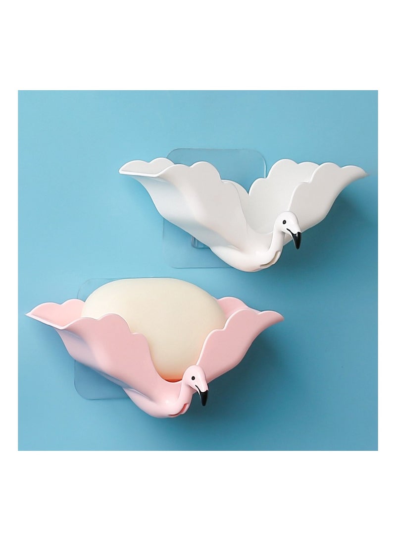 2 Pcs Flamingo Soap Dish Strong Traceless Drain Soap Rack For Keep Soap Dry Cleaning Shower Soap Protection Tray Bathroom Tools - Image 1