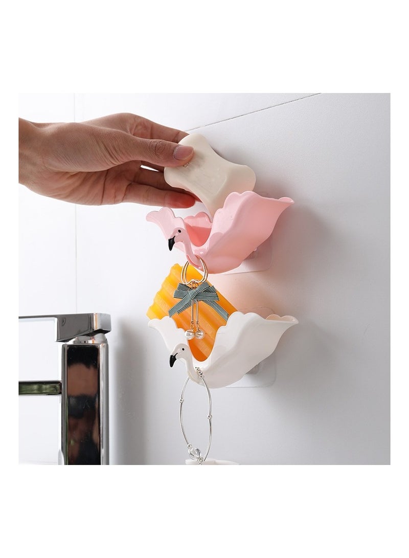 2 Pcs Flamingo Soap Dish Strong Traceless Drain Soap Rack For Keep Soap Dry Cleaning Shower Soap Protection Tray Bathroom Tools - Image 2