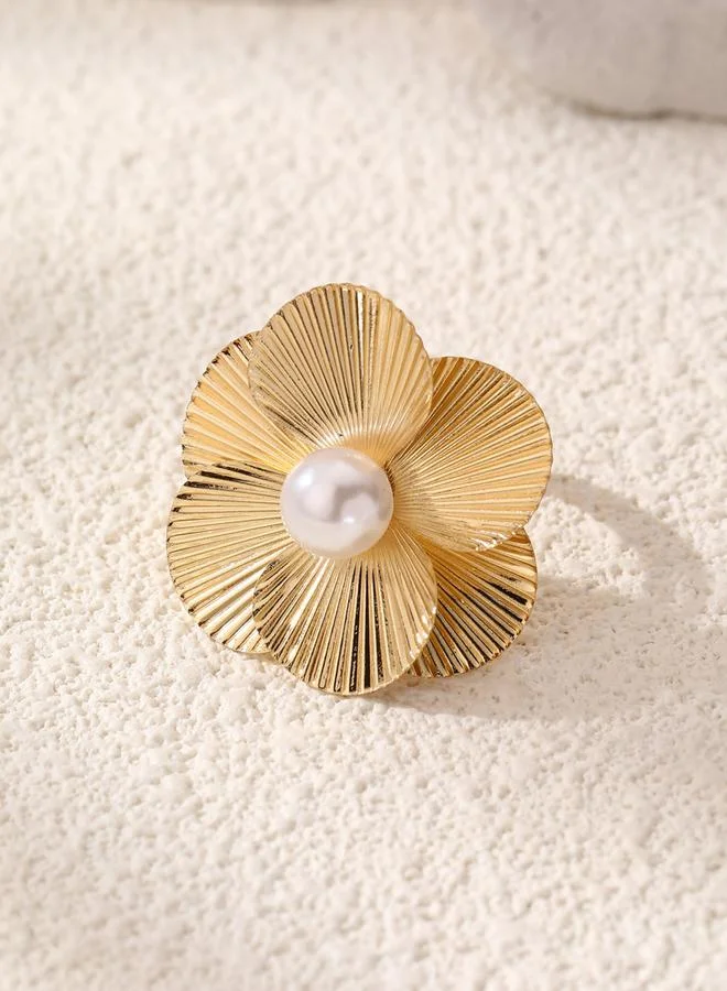 تايك تو خاتم مزين بلؤلؤ صناعي وزهرة