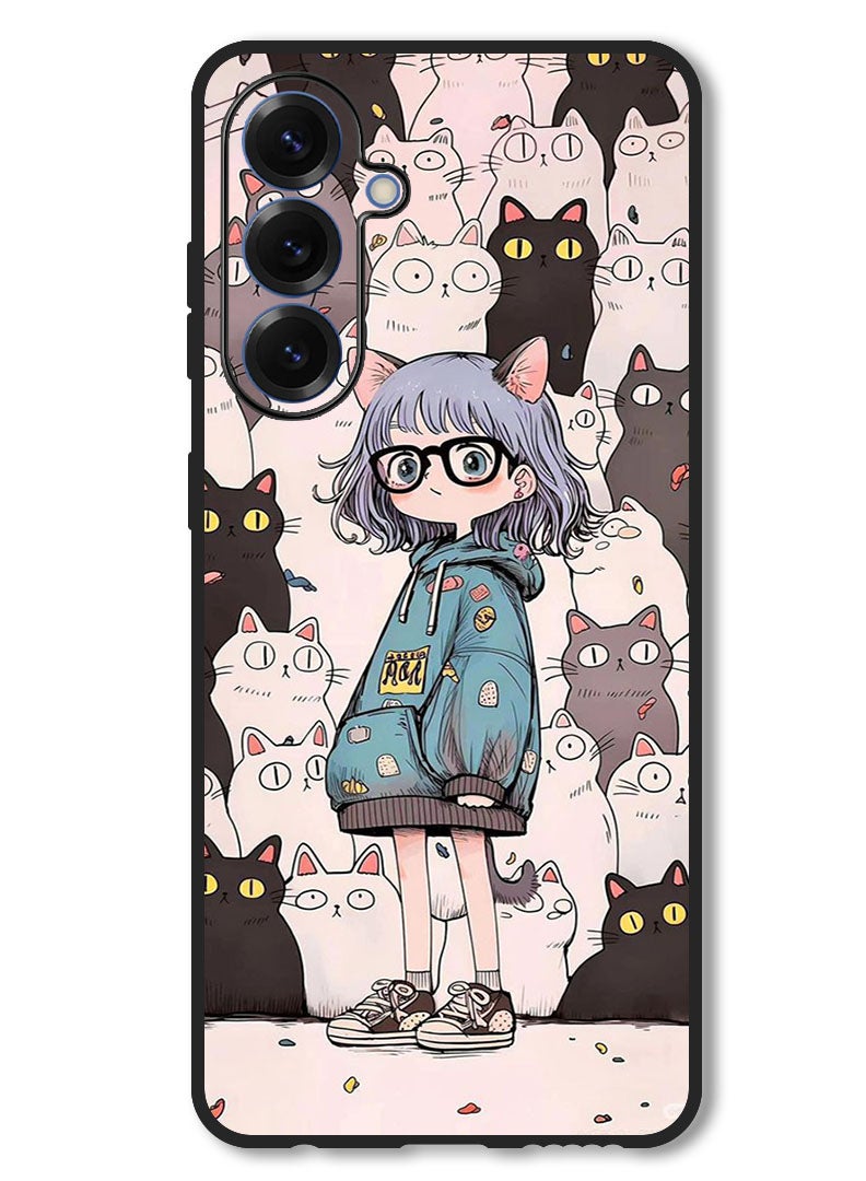 Theodor Case Compatible with Samsung Galaxy A26 Protection Shockproof Bumper Cover Cats & Girl - Image 1