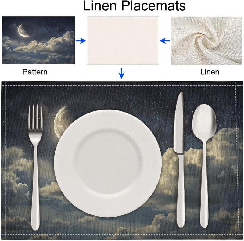 Dreamy Sea of Clouds Placemats Set of 6, Starry Sky and Sea of Clouds Table Mats, Non-Slip Heat Resistant Washable Placemat for Seasonal Table Decorations, 12x18 Inch (30x45cm) - Image 3