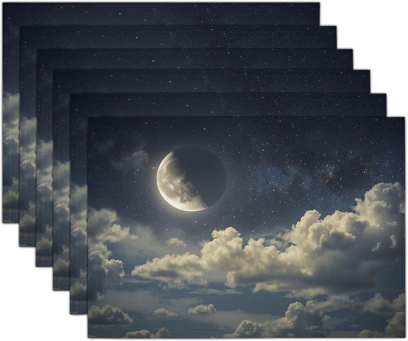 Dreamy Sea of Clouds Placemats Set of 6, Starry Sky and Sea of Clouds Table Mats, Non-Slip Heat Resistant Washable Placemat for Seasonal Table Decorations, 12x18 Inch (30x45cm) - Image 1