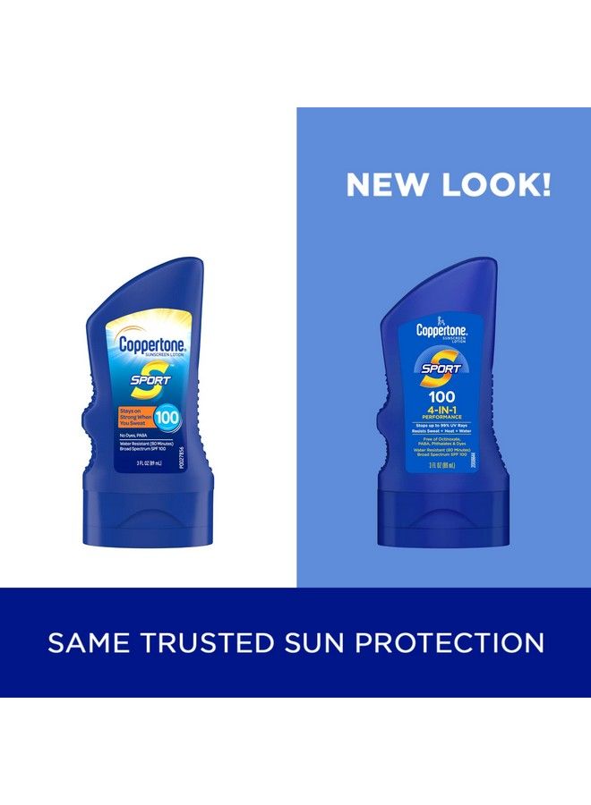 Coppertone واقي شمس رياضي SPF 100 لوشن واقي من الشمس مقاوم للماء لوشن واقي من الشمس بحجم السفر 3 أونصة سائلة - Image 3