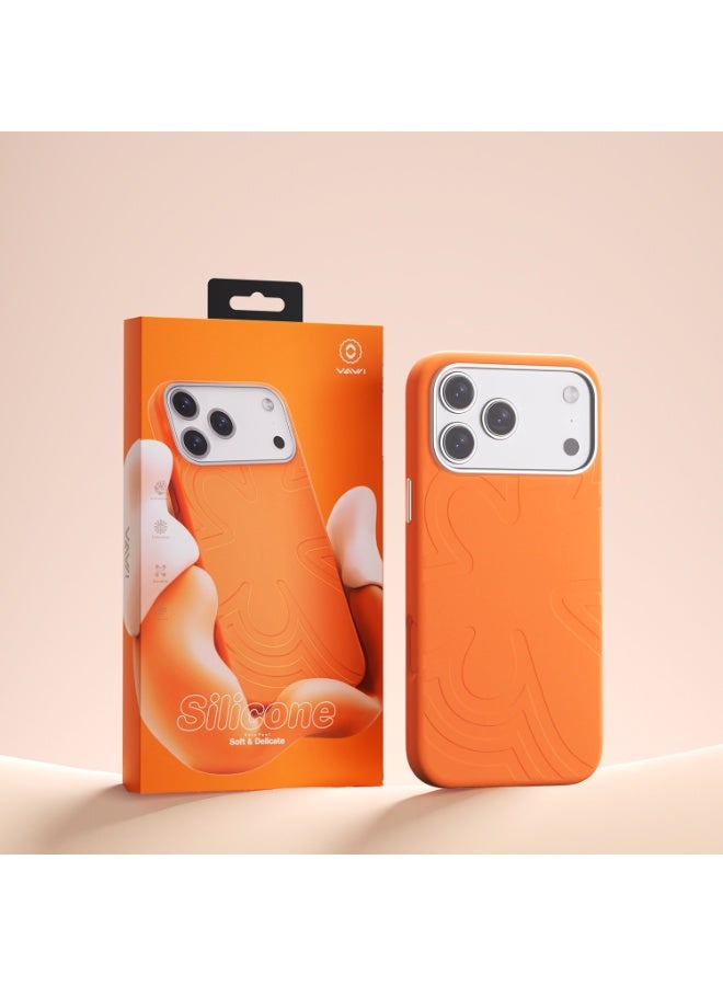 iPhone 17 Pro Max Silicone Case with Magnetic Ring, Metal Buttons & Metal Camera Guard, Luxury Shockproof Slim Protective Cover-Orange - Image 2
