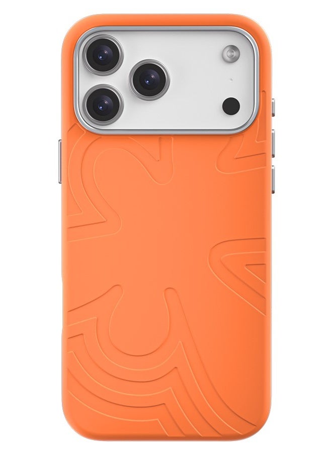 iPhone 17 Pro Max Silicone Case with Magnetic Ring, Metal Buttons & Metal Camera Guard, Luxury Shockproof Slim Protective Cover-Orange - Image 1
