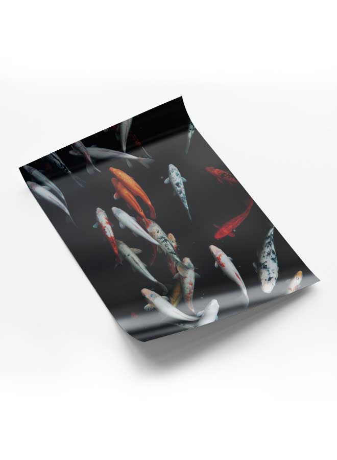 لوحة بوستر ديكور لوحة بدون فريم مع أربع قطع منفصلة من اللاصق ذو الوجهين تصميم صورة بركة كوي غرفة النوم غرفة المعيشة وديكور المكتب - Image 1