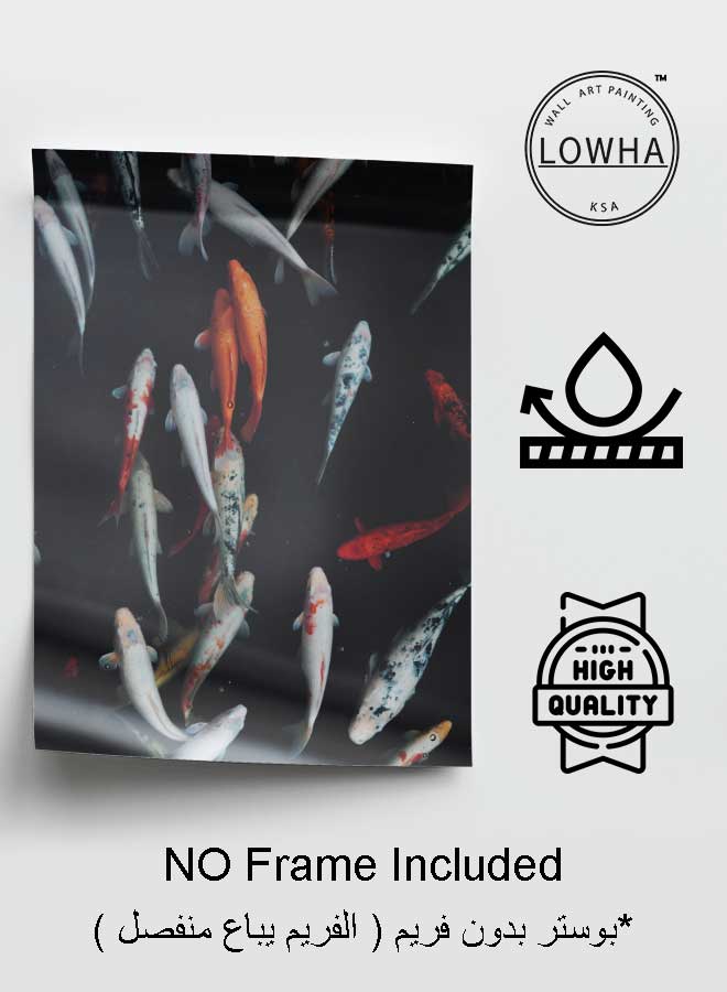 لوحة بوستر ديكور لوحة بدون فريم مع أربع قطع منفصلة من اللاصق ذو الوجهين تصميم صورة بركة كوي غرفة النوم غرفة المعيشة وديكور المكتب - Image 3