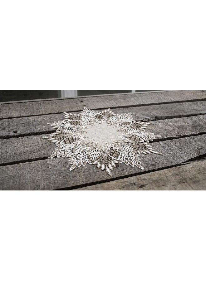 Linens, Art and Things Linens, Art and Things Lace Doily Neutral Earth Tones Table Topper Scarf Place Mat Round Doily (11 Inch Round)  - Image 3