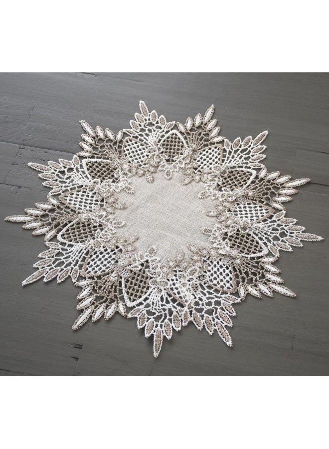 Linens, Art and Things Linens, Art and Things Lace Doily Neutral Earth Tones Table Topper Scarf Place Mat Round Doily (11 Inch Round)  - Image 4