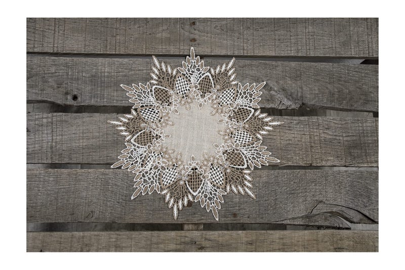Linens, Art and Things Linens, Art and Things Lace Doily Neutral Earth Tones Table Topper Scarf Place Mat Round Doily (11 Inch Round)  - Image 1