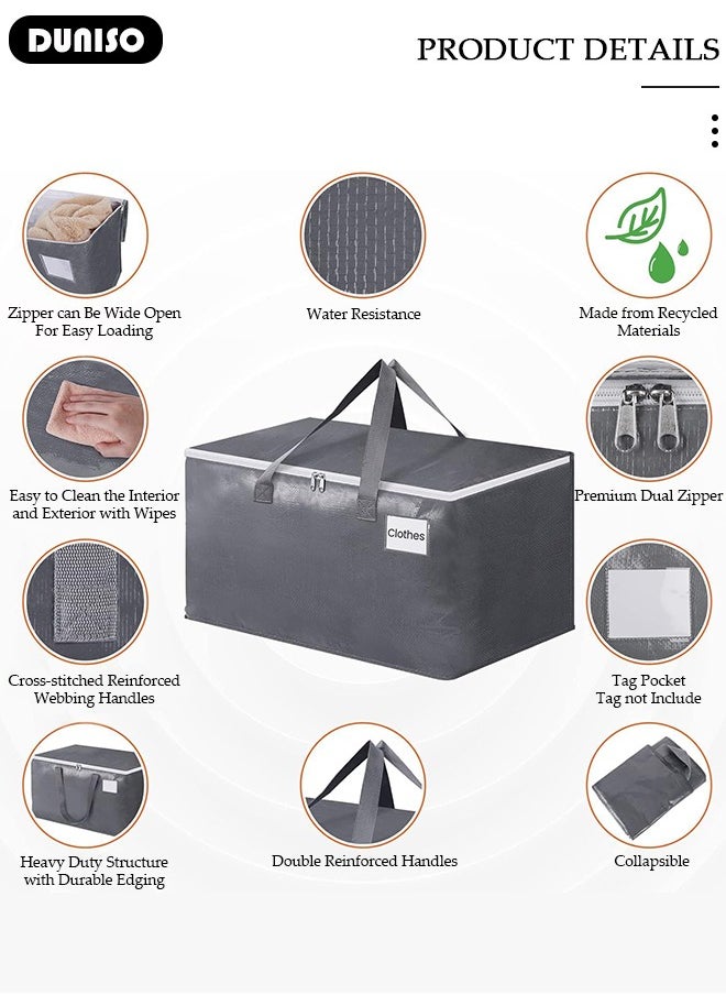 DUNISO 3 Pack Large Moving Bags, Waterproof Clothes Storage Bags with Tag Port Large Storage Bag with Zippers and Reinforced Carrying Handles,Foldable Packing Bags for Clothes Storage Moving Travelling Camping Garden Tools Moving Totes  - Image 2