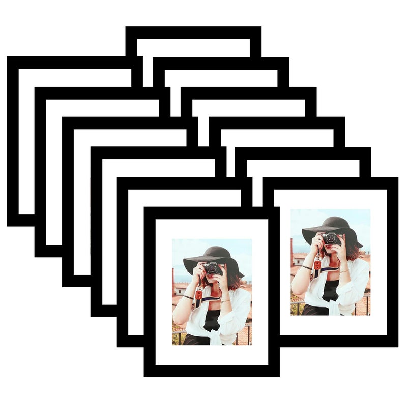 Picrit 8.5x11 Picture Frame Set of 12  Display 6x8 with Mat or 8.5 x 11 Without Mat  Photo Frames for Wall Mounting or Table Top Display  Black.