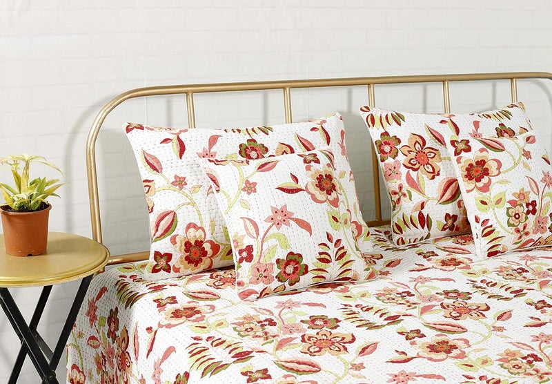 Handicraft-Palace HandicraftPalace Floral Printed Bedding Bedspread Gudri Kantha Quilted Double Quilt with 2 Piece Pillow Cover 2 Piece Cushion Cover108 X 90 White  - Image 2