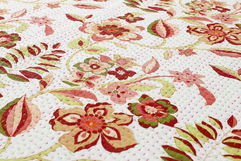 Handicraft-Palace HandicraftPalace Floral Printed Bedding Bedspread Gudri Kantha Quilted Double Quilt with 2 Piece Pillow Cover 2 Piece Cushion Cover108 X 90 White  - Image 3
