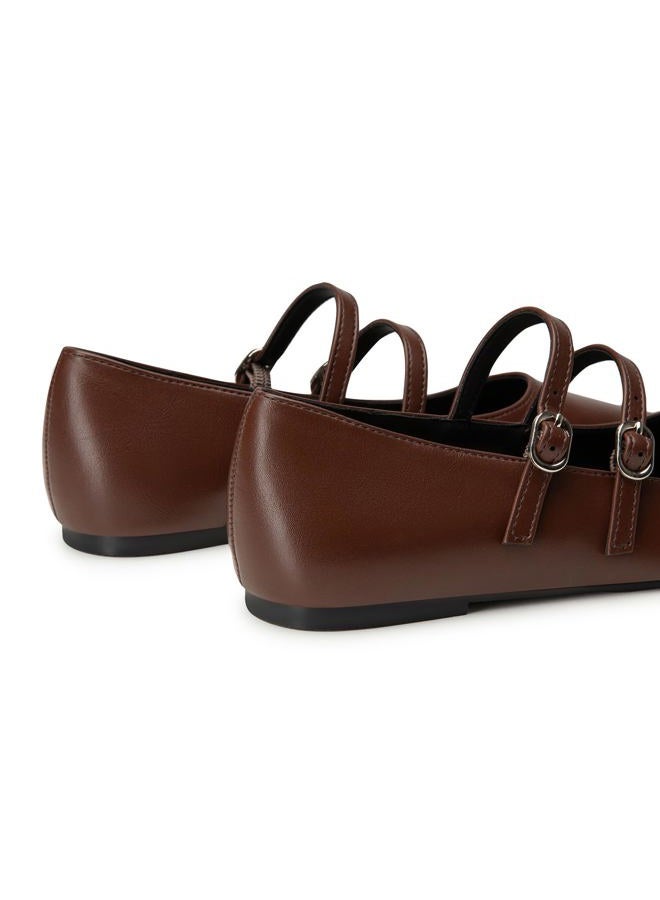 Trary Mary Jane Shoes Women Ballet Flats Shoes for Women Dressy Comfortable Mary Jane Flats Slip on Women's Flats Pointed Toe Flats for Women Adjustable Strap Leather Mary Jane Shoes, Dark Brown, 8 - Image 3