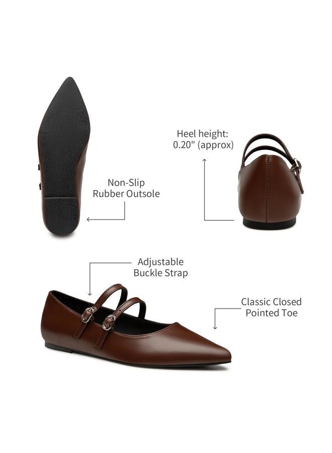 Trary Mary Jane Shoes Women Ballet Flats Shoes for Women Dressy Comfortable Mary Jane Flats Slip on Women's Flats Pointed Toe Flats for Women Adjustable Strap Leather Mary Jane Shoes, Dark Brown, 8 - Image 5