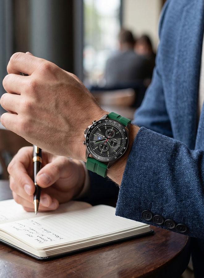 Ben Sherman Winchester Black Dial Green Silicone Strap Chronograph Watch for Men, 43.2mm - Image 5
