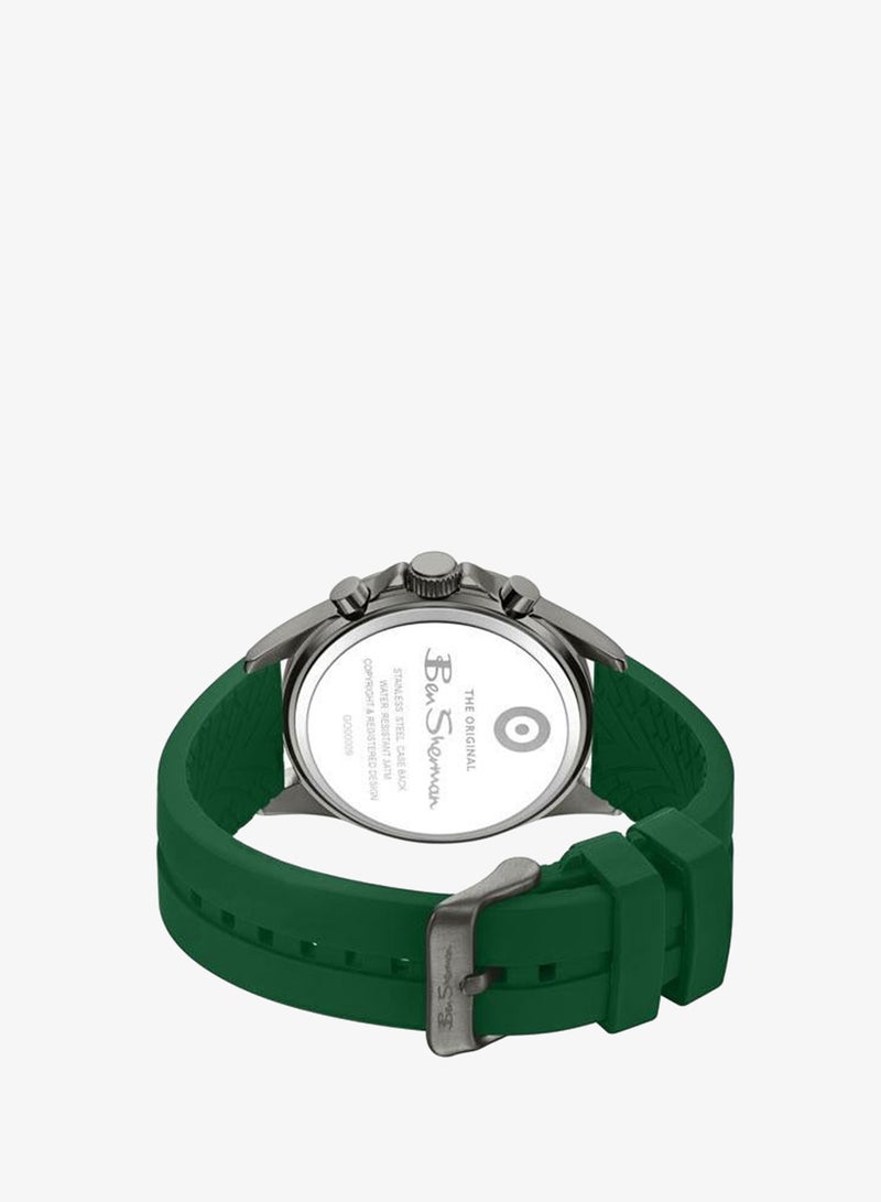 Ben Sherman Winchester Black Dial Green Silicone Strap Chronograph Watch for Men, 43.2mm - Image 3