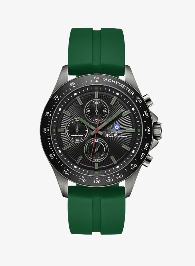 Ben Sherman Winchester Black Dial Green Silicone Strap Chronograph Watch for Men, 43.2mm