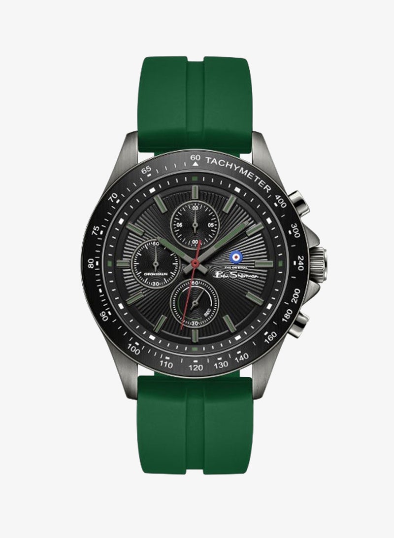 Ben Sherman Winchester Black Dial Green Silicone Strap Chronograph Watch for Men, 43.2mm - Image 1
