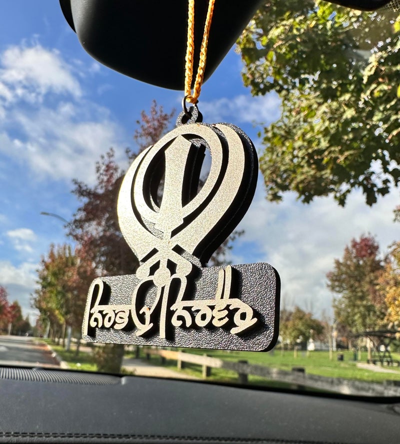 TEYRAH Nirbhau Nirvair Khanda for Car Dashboard Hanging Made of Wood 8 MM Thick - Image 1