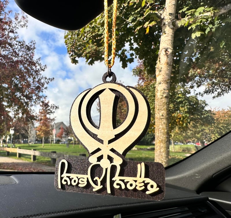 TEYRAH Nirbhau Nirvair Khanda for Car Dashboard Hanging Made of Wood 8 MM Thick - Image 2