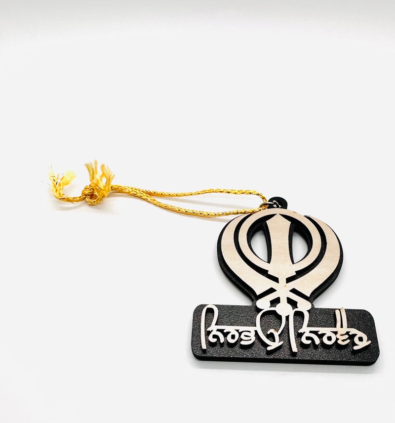 TEYRAH Nirbhau Nirvair Khanda for Car Dashboard Hanging Made of Wood 8 MM Thick - Image 4