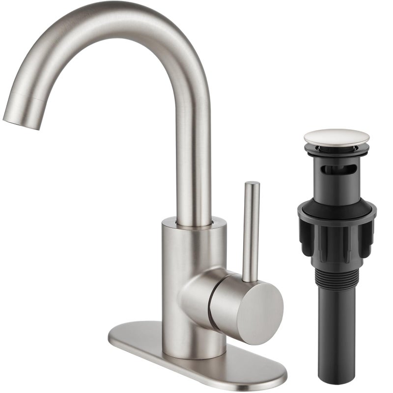 Midanya Single Hole Bathroom Faucet 1 Hole Bar Sink Faucet Suitable for Kitchen RV Vanity304 Stainless Steel 360 Swivel Spout with Deck Plate and Popup DrainBrushed Nickel