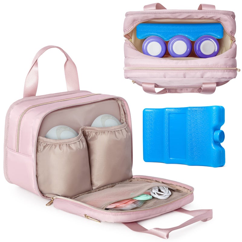 Fasrom Wearable Breast Pump Bag with Cooler and Ice Pack Compatible with Momcozy Medela and Elvie Pumps Insulated Pump Carrying Case to Hold Extra Pump Parts Pink Patent Design