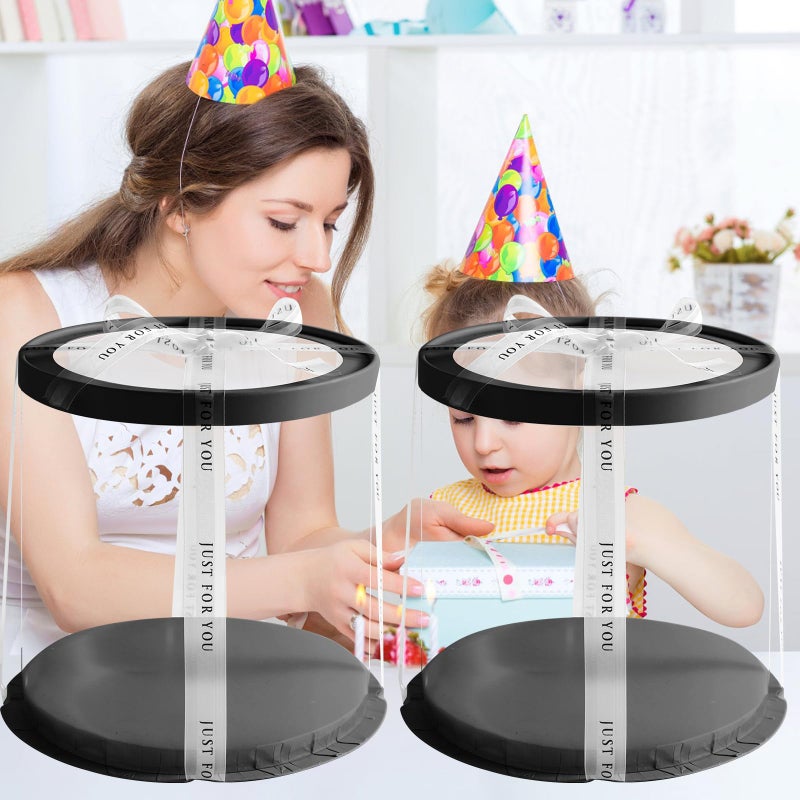 JCD 6Pcs 8.5 * 9.5inch Round clear cake boxes with Ribbon,Ideal for 7inch and 6inch Tall Layer Tiered Cakes,Multi-Layer cake boxes for Christmas Bakery Treat (Black, Round 8.5inch/6pcs) - Image 3